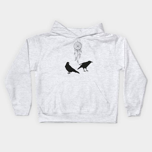 Crows and a Dreamcatcher Kids Hoodie by Marouk